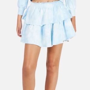 Love shack fancy blue tie dye mini skirt